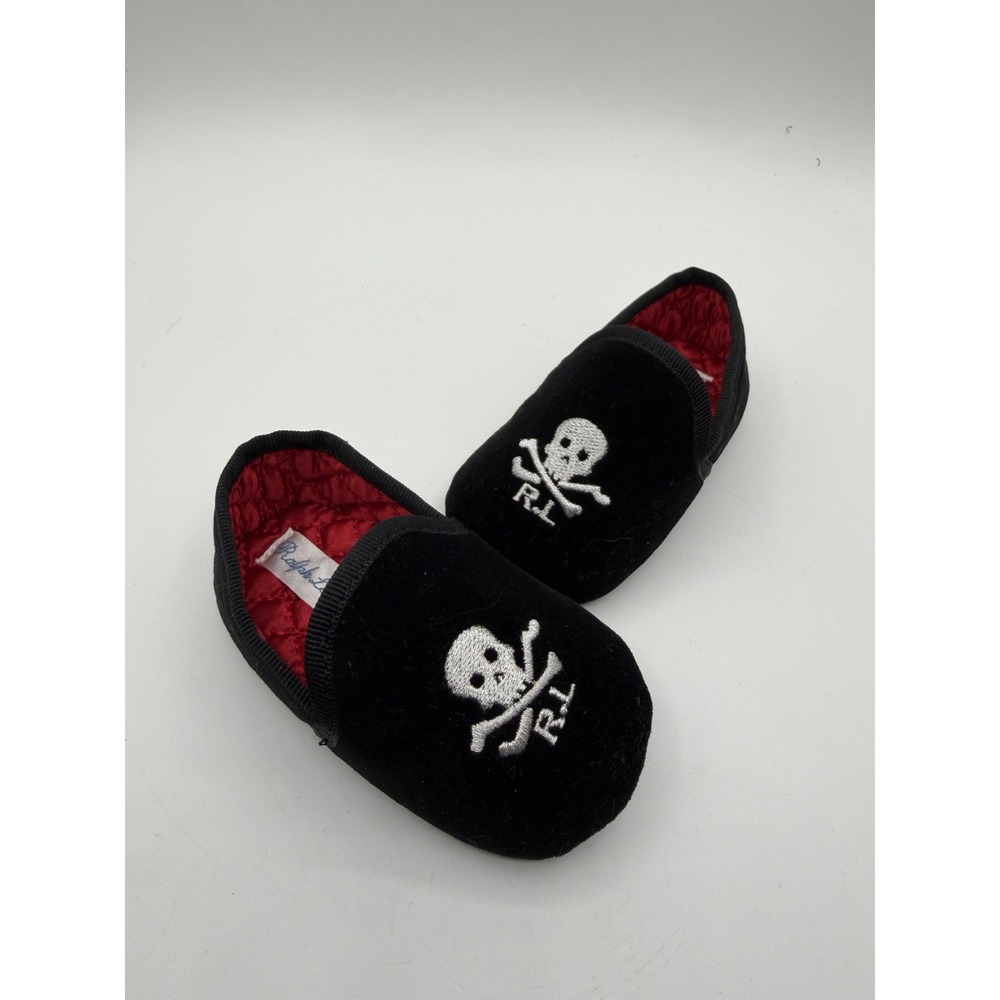 Ralph Lauren Skull Velvet Slippers Black Toddler Size 3 Pre-Owned No Box
